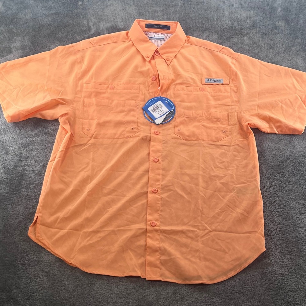 NWT Columbia PFG Tamiami II Fishing Shirt Mens Small Orange SS FM7266-873